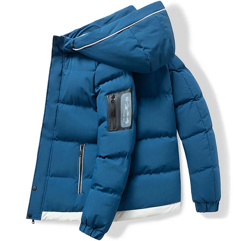 Parkas de capuz quente monocromático masculino com muitos bolsos, casaco cargo à prova de vento, casual ao ar livre, moda masculina, inverno, 2023