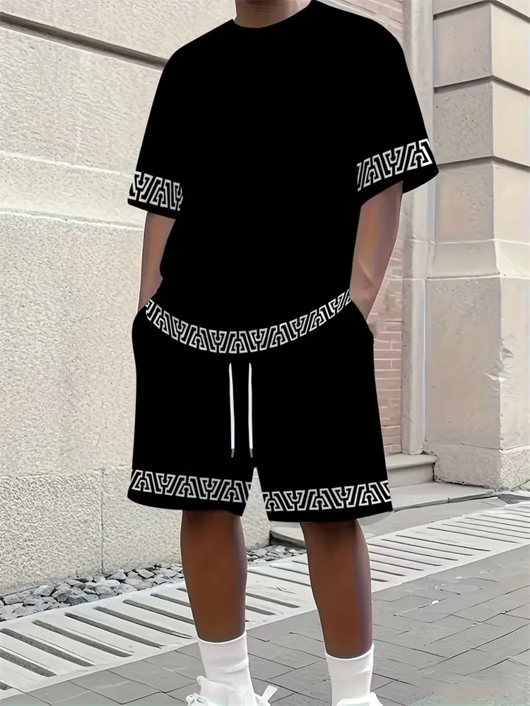 

2026 New Spring/Summer Simple Letter 3D Printed Men's Casual Short-sleeved Set, Simple Daily Casual Men's 2pcs Set 2XS-6XL