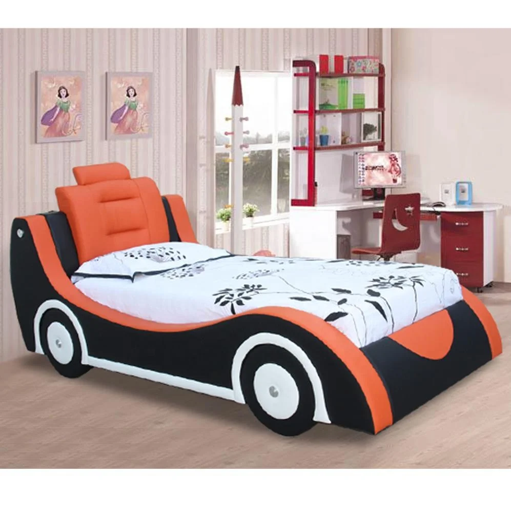 blue and orange cute and unique carton children furniture car bed