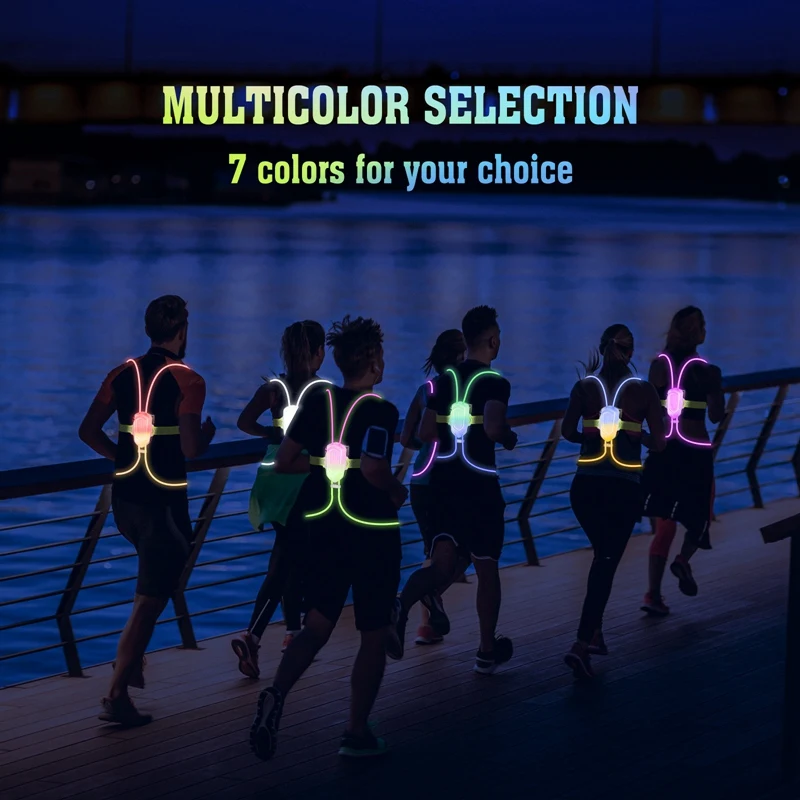 Night Outdoor Sport LED Vest 360° Reflective High Visibility Flash Safety LED Fiber Optic Night Running Riding Colorful