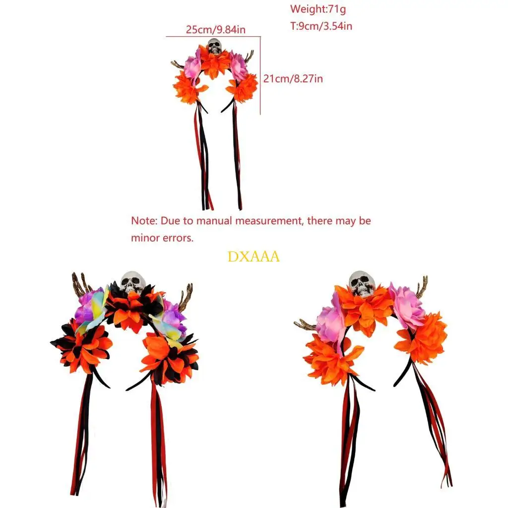 

DXAA Хэллоуин Цветочный череп головной убор с скелетны