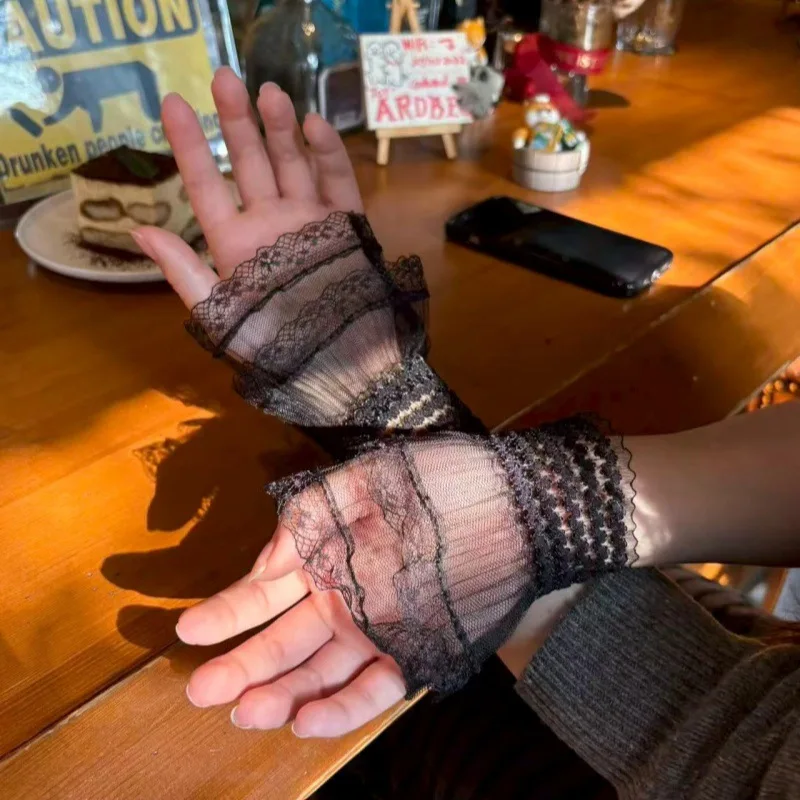 Lace Wrist Cuffs Sleeves for Autumn Winter Detachable Fake Sleeve Decoration JK Photo Prop Wrist Lace for Short Video Shooting