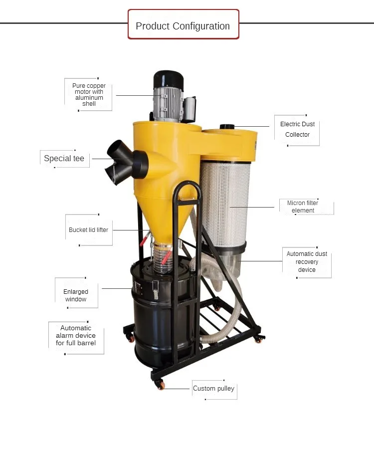 380V/220V Industrial workshop carpentry silent cyclone dust collector for wood plastic metal dust