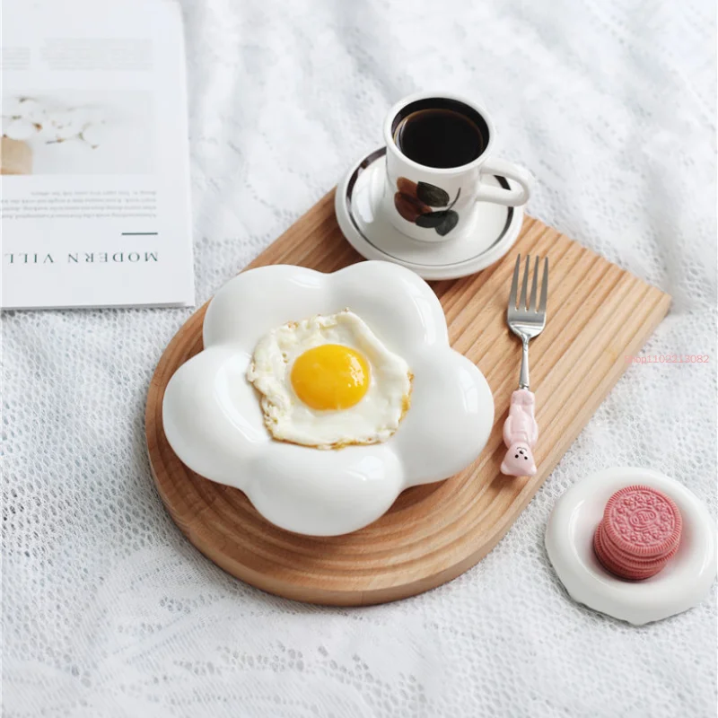 Ceramic White Cloud Plate Kitchen Breakfast Fried Egg Poached Set Desktop Storage Decoration