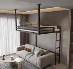 Loft bed Modern wrought iron elevated bed under the upper empty simple small apartment wall hanging bed elevated bed hammock