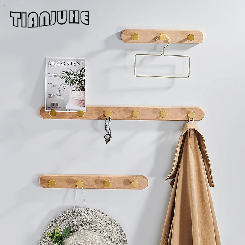 

Coat Rack Wall Mounted Beech Wood with Hooks for Hanging Coats Backpacks Bags Bathroom Bedroom Closet Room Kitchen