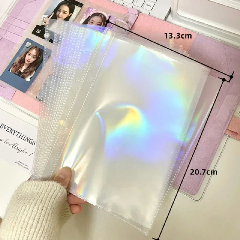 10pcs Laser 3inch 5inch Photo Album Photocards Holder A5 Binder Refill Pockets Sleeves Diary Album Inner Sleeves