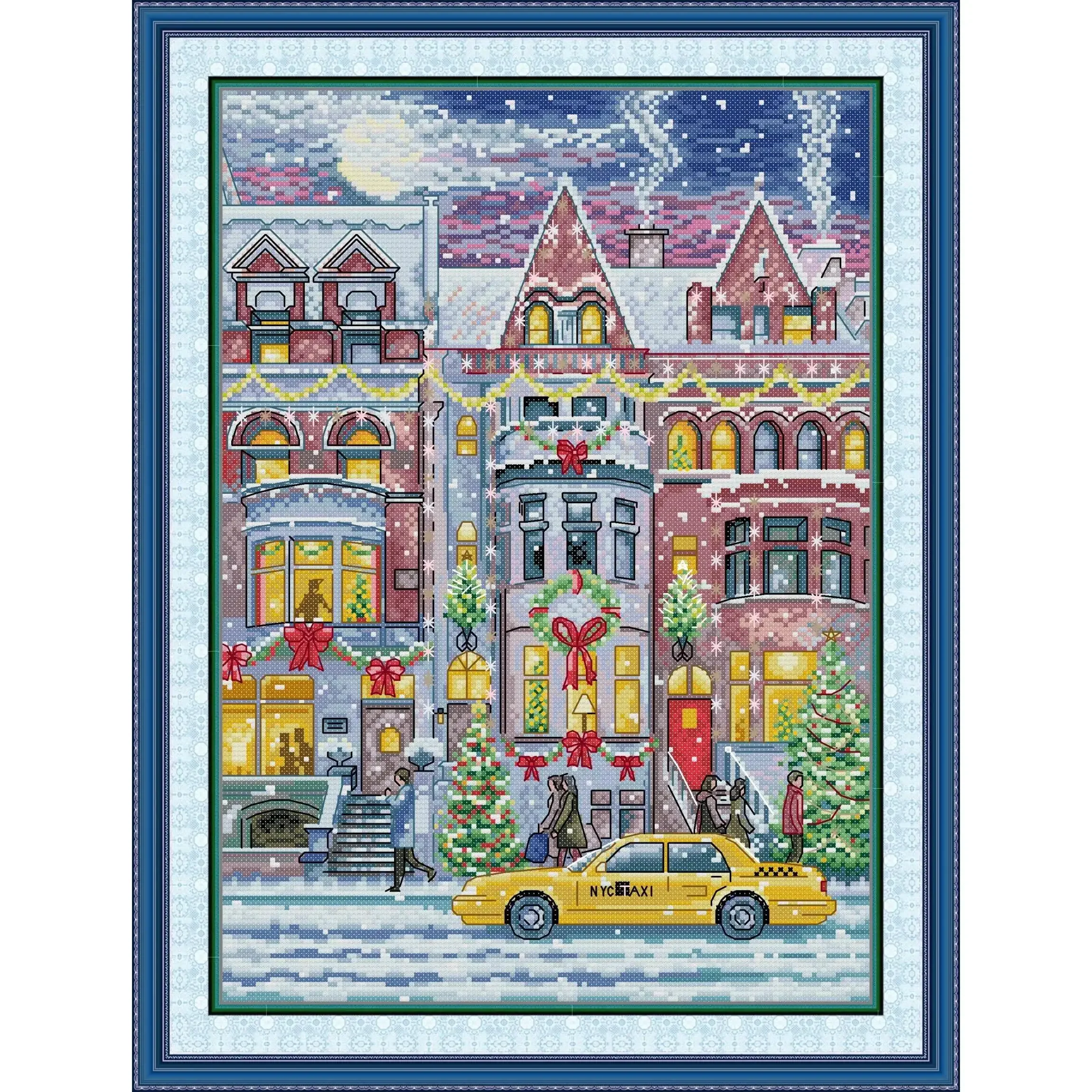 

Joy Sunday Pre-printed Cross Stitch Kit Easy Pattern Aida Stamped Fabric Embroidery Set-Small Town in Winter