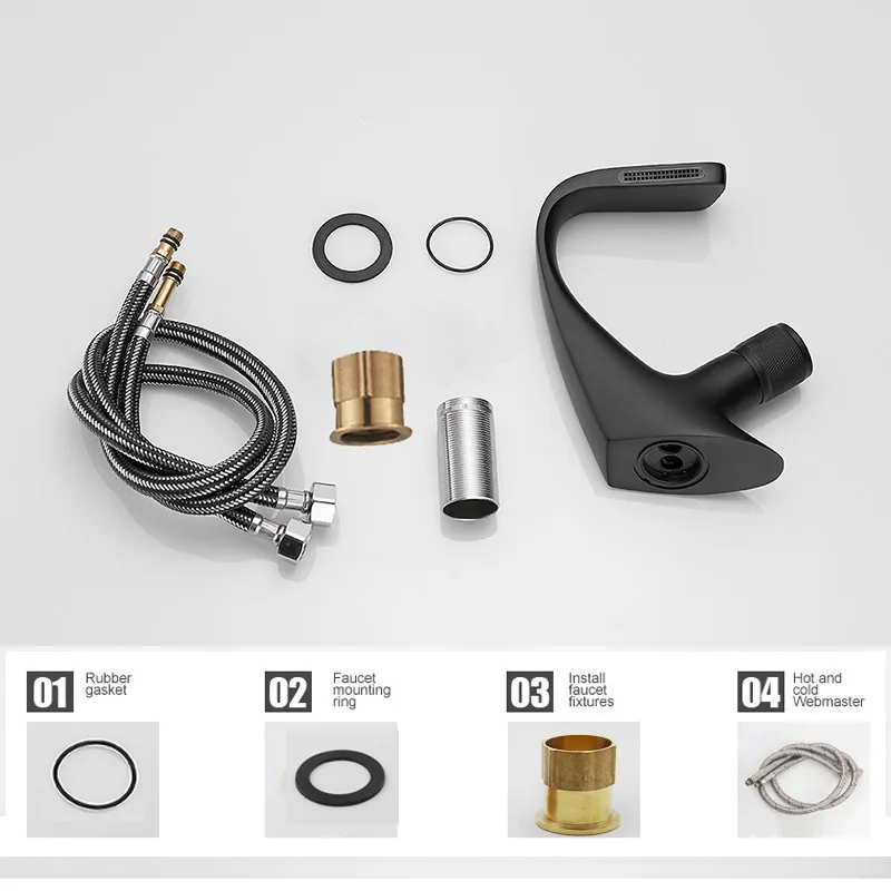 BAKALA Matte Black Basin Faucets Waterfall Modern Brass Bathroom Faucet Deck Mount Simple Design Crane Cold Hot Water Mixer Tap