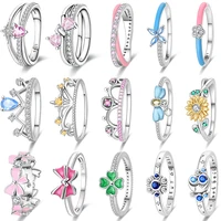 Bagues originales en argent Sterling 925 avec couronne en forme de cœur rose, bagues en tournesol en Zirconium scintillant, bijoux uniques pour anniversaire, cadeaux 1