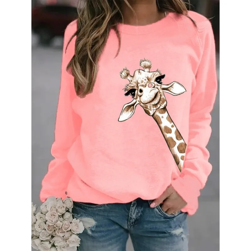 New Giraffe Print Crewneck Hoodie for Men and Women Sweatshirt Aesthetic Clothes Streetwear Women
