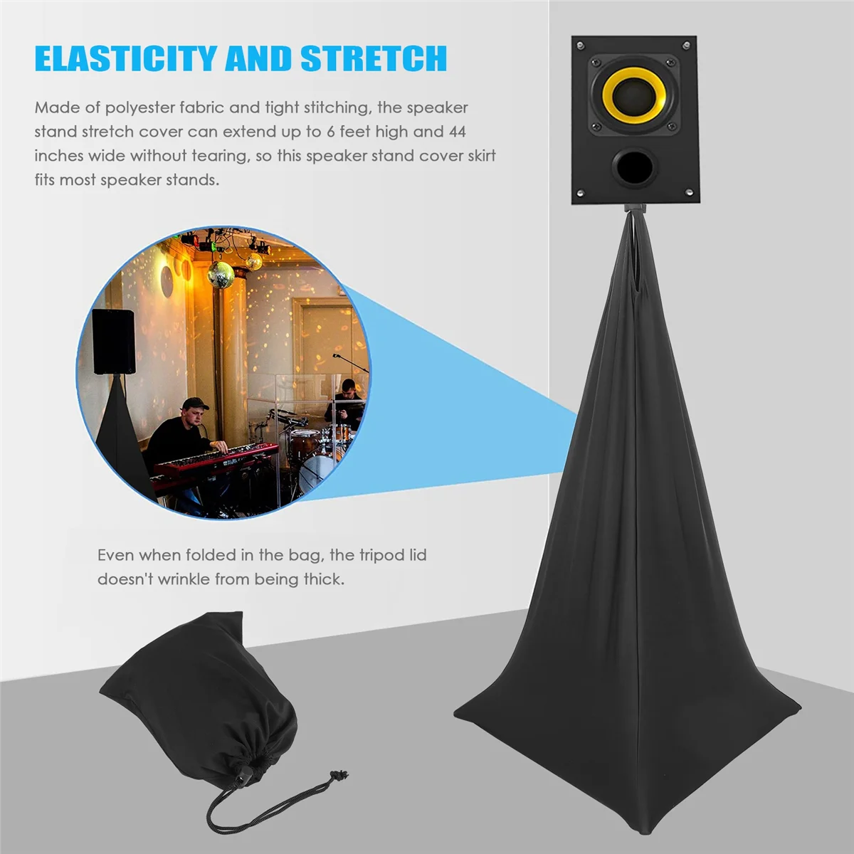 

LAVD Speaker Stand Cover, DJ Speaker Stand Tripod Scrim Skirt with Carry Bag, 360 Degree Black Cover for Wedding, Stage Gig