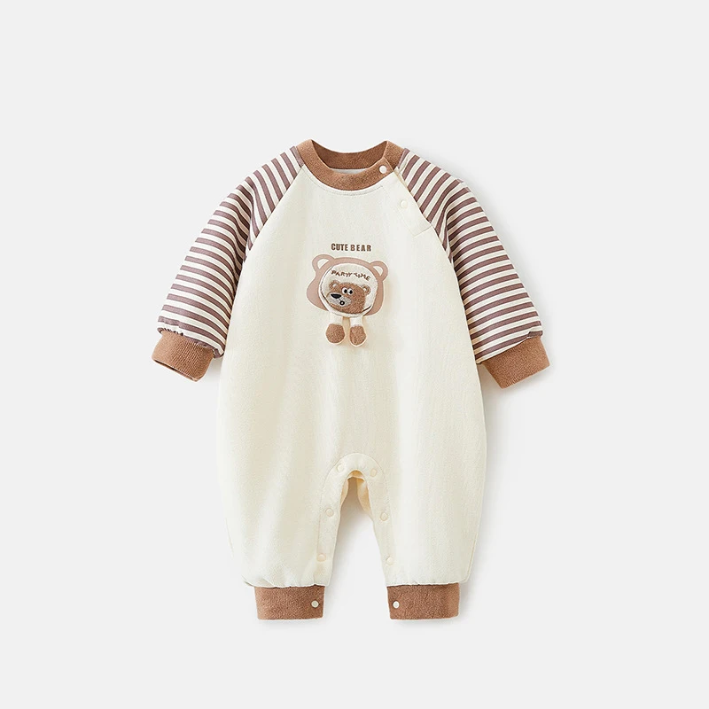 

UNITIM Kids Baby Boys Rompers Striped Bear Applique Toddler Boys Bodysuits Spring Autumn Newborn Boys One-piece Jumpsuits