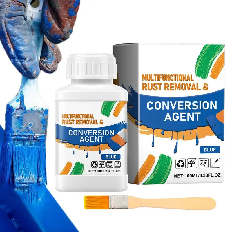 Metal Rust Remover Converting Agent 100ml Multi-Purpose Rust Remover Agent With Brush Water-based Metal Renovation Liquid