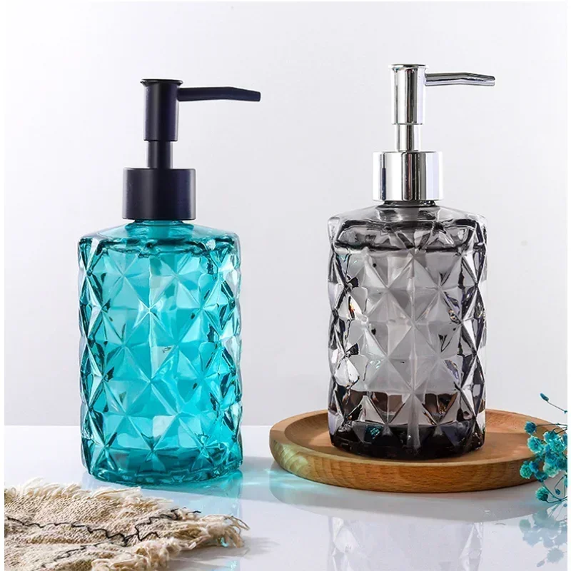 Glass Soap Dispenser Bottle Bathroom Liquid Shampoo Shower Gel Bottle Refillable Storage Container Soap Press Empty Bottles