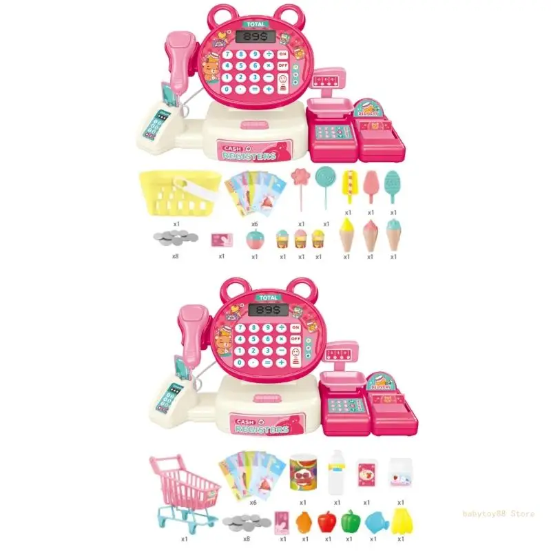 Y4UD Kids Supermarket Cash Register Scanner Toy for Girls Pretend Play Shopping Toy