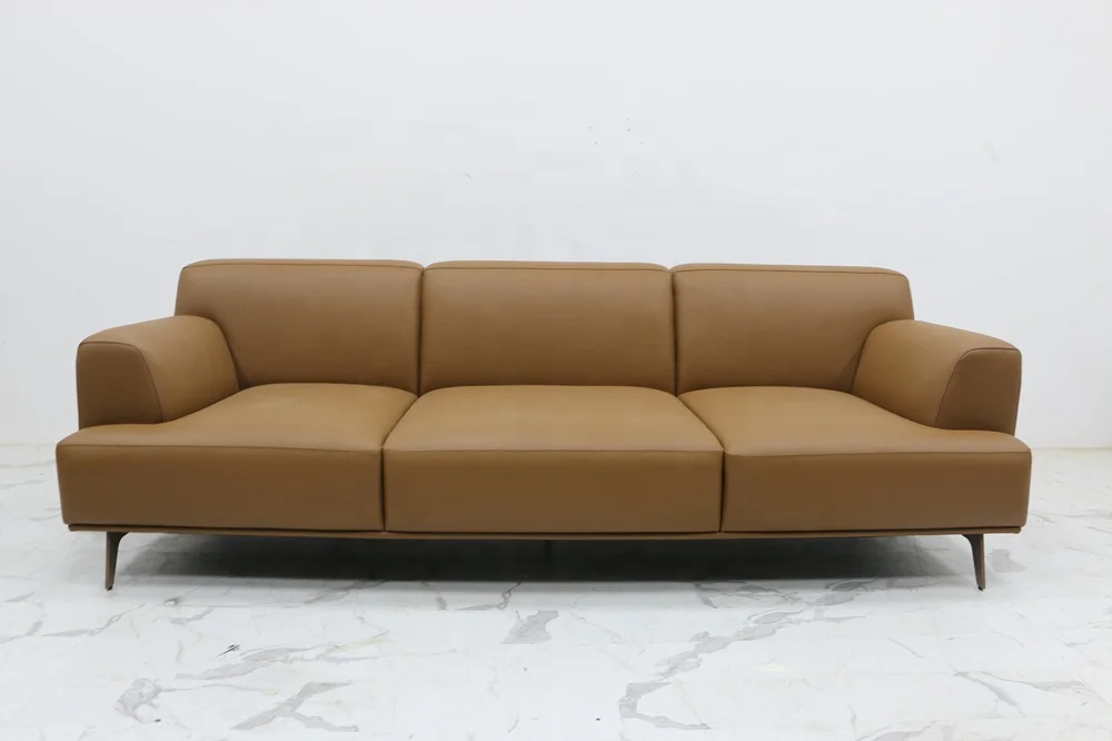 Living room hot sofa simple style solid wood leg leather sofa