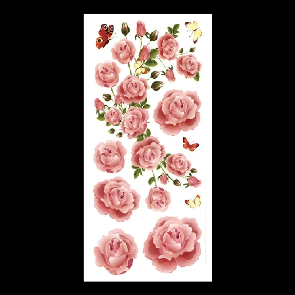 Rose Butterfly Flower Temporary Tattoo Stickers Waterproof Lotus Green Leaf Butterfly Tattoo Stickers Personalized Long Lasting