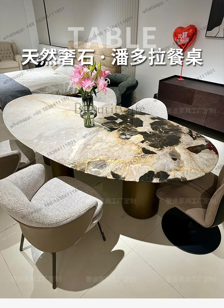 YJ black diamond luxury stone dining table minimalist large flat natural marble obsidian dining table