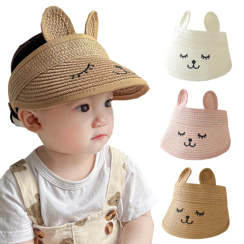 Bunny Baby Hat Summer Straw Folding Visor Baby Cap Cute Adjustable Kids Sun Hat for Boys Girls Children Cap 1 PC