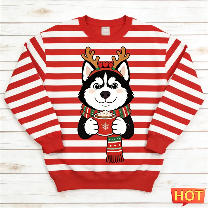 مضحك أجش الرسم القبيح عيد الميلاد سترة أزياء لطيف الكلب 3D مطبوعة عيد الميلاد البلوز فضفاض عطلة ارتداء س الرقبة للجنسين البلوز #2