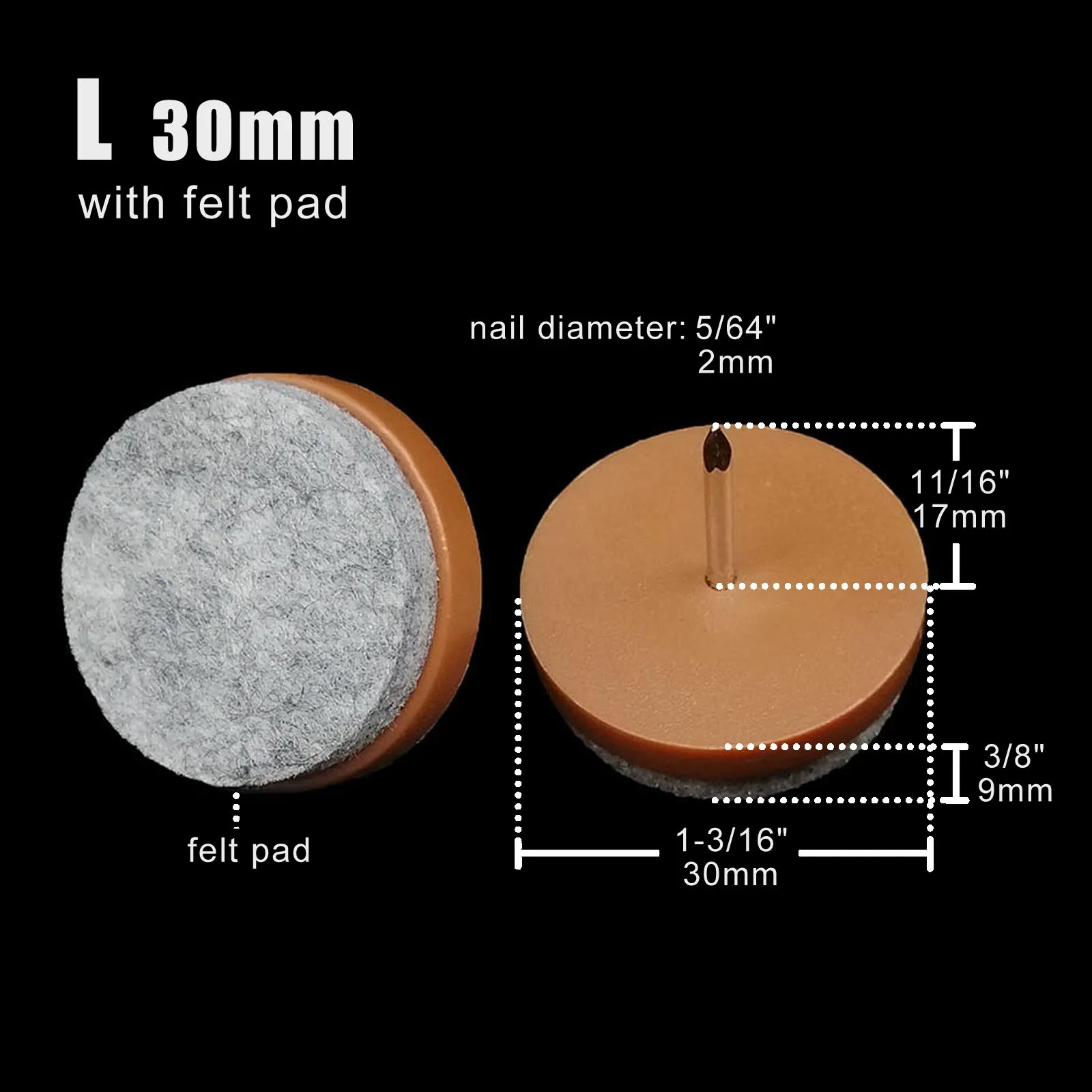 4/32 Stück Möbel Stuhl Tischbein unten Füße Glide Slide Decke Holzbodenschutz stumm kein Lärm Nagel auf 16/20/24/28/30 mm – Detail 12