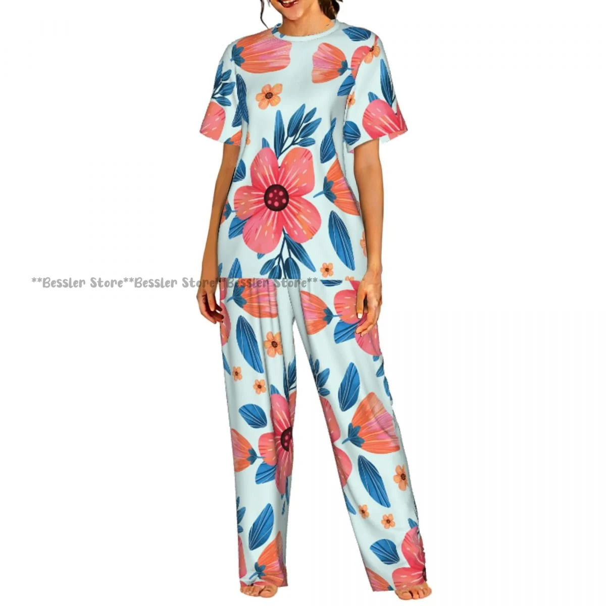 

Women's Comfort Pajamas Women's Floral Leaves Short Sleeve Set Sleepwear