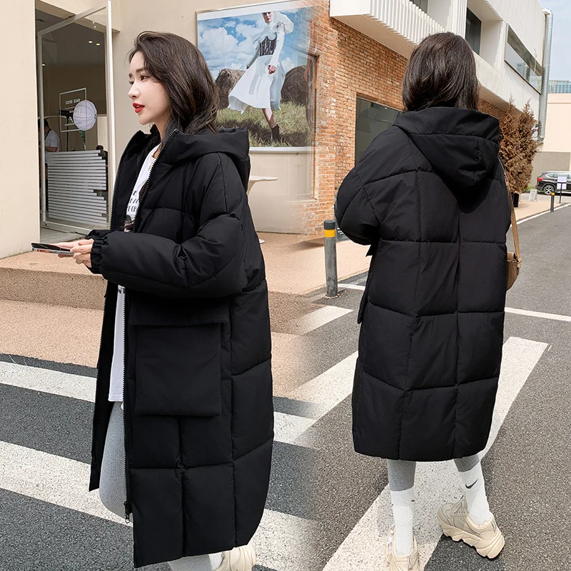 Women\'s Loose Thickened Parka Down Cotton Jacket hooded Casual Long Coat Waterproof Clothing New Winter 2024 Lady Warm Outwear