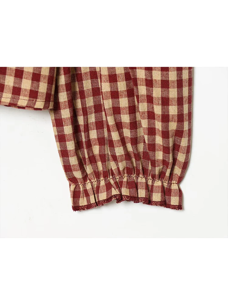 เสื้อเชิ้ตผู้หญิงลำลอง TFMLN แฟชั่นตกแต่งระบายชั้นๆ ลายสก็อตเก๋ไก๋ แขนยาว เสื้อเบลาส์สำหรับฤดูใบไม้ผลิและฤดูใบไม้ร่วง เสื้อติดกระดุมสุดชิคสำหรับผู้หญิง ﻿