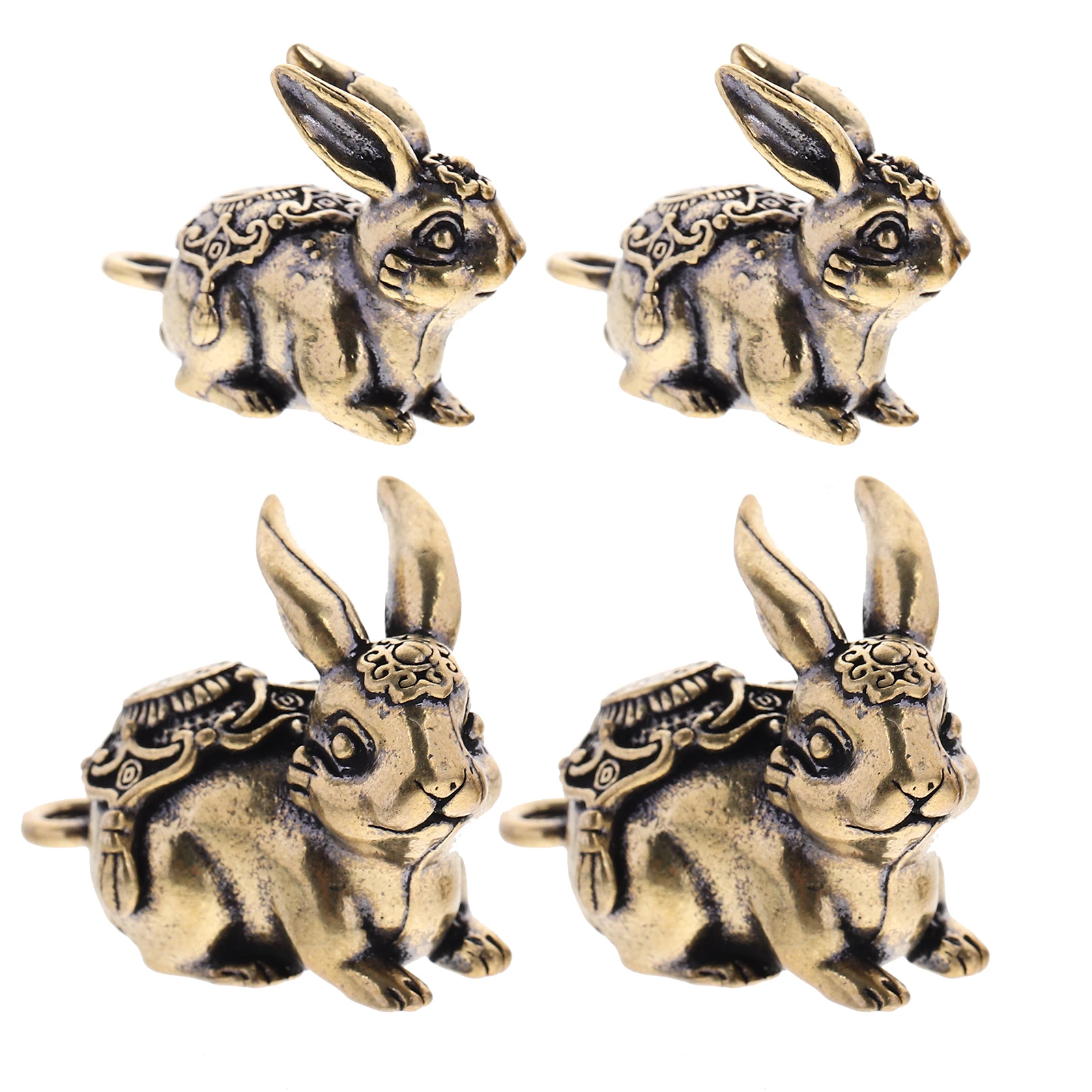 

4pcs Solid Brass Keychain Copper Key Retro Desktop nament Home Office Bedroom Accessories Mini Statues