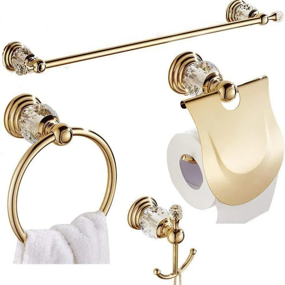 

European style single pole towel rack crystal plated gold bathroom pendant stainless steel towel pole bathroom accessories