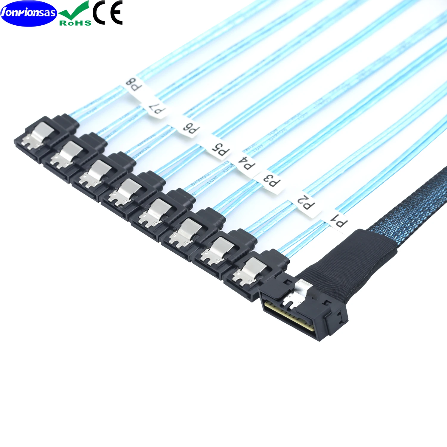 PCI-E Ultraport Slimline SAS 4.0 LP كابل توصيل داخلي للخادم المنخفض SFF-8654 8i 74pin إلى 8X SATA 7Pin #1