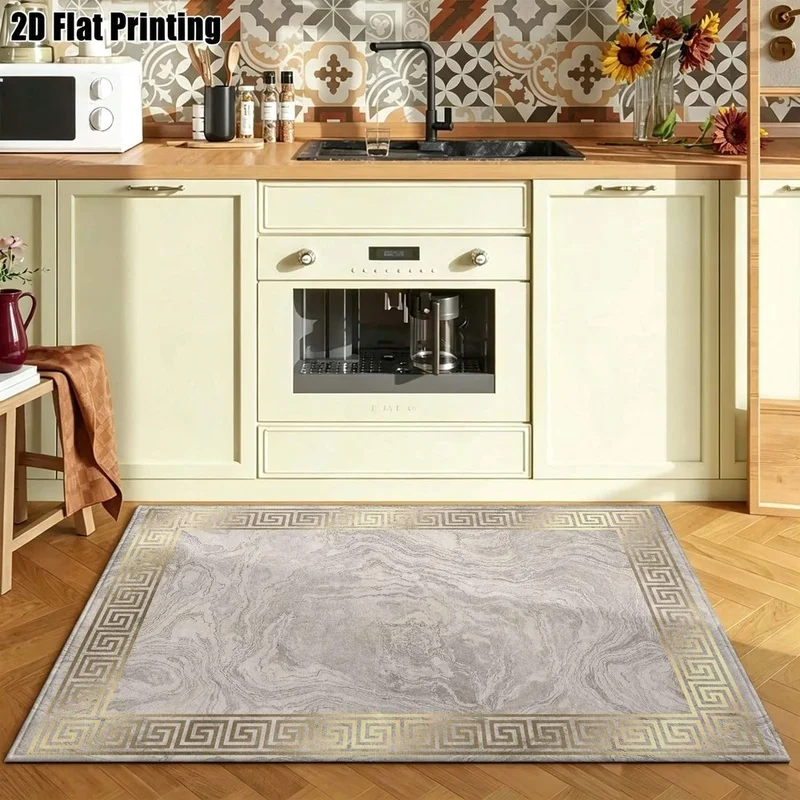 1Pc Luxury European Marble Pattern Carpet, Machine Washable, Personalized Decoration, Essential for Luxury Home, Suitable for Living Room, Bedroom, Entryway, Office, Corridor and Other Areas