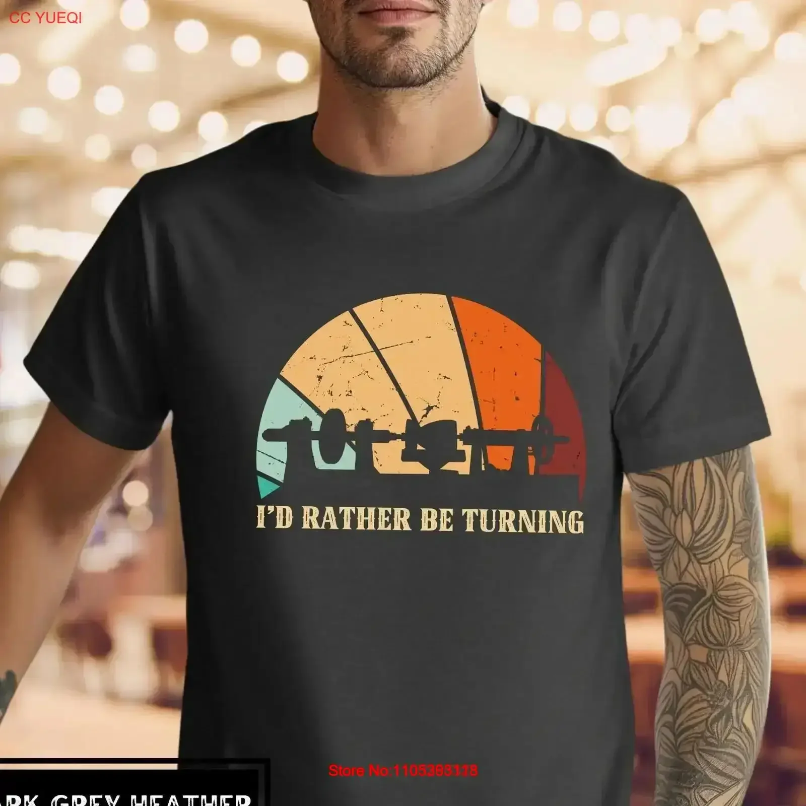 Woodturner T Shirt Retro I'd Rather Be Turning Sunburst Design for Mom Dad Grandpa lathe silhouette tee express delivery