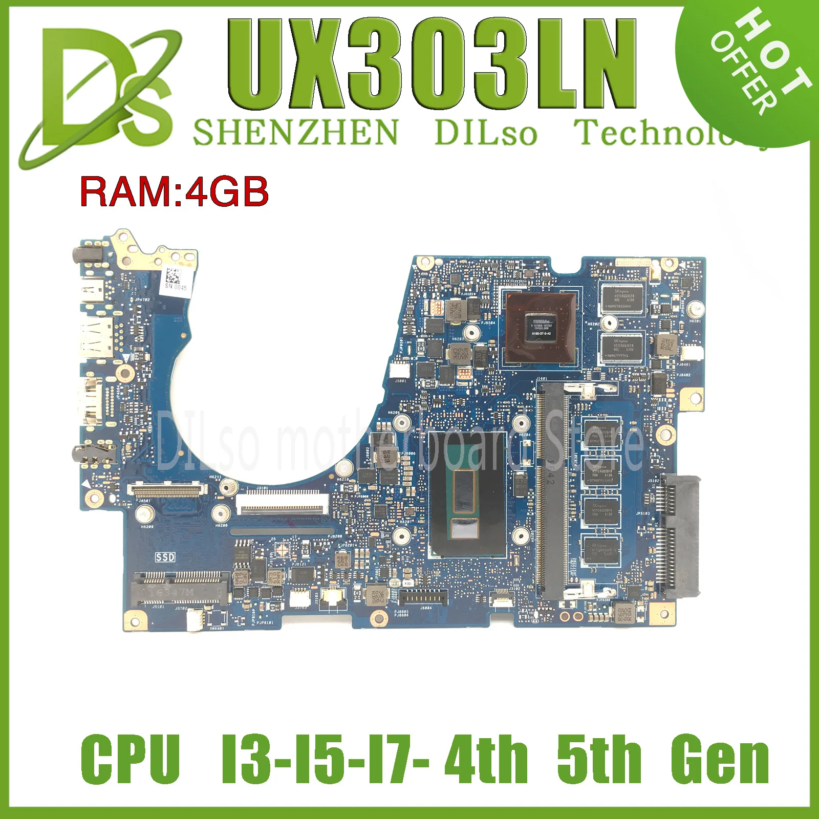 

UX303LN Mainboard For ASUS UX303L UX303LB UX303LNB U3000 U303L UX303LA Laptop Motherboard W/4GB I7-I5-I3/4th 5th Gen GT840M UMA