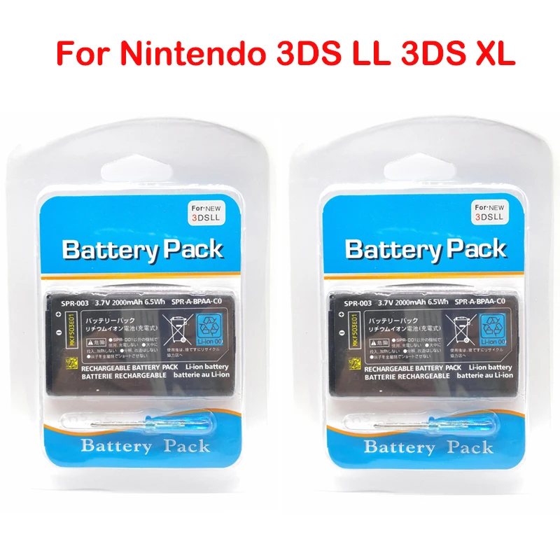 ニンテンドー用充電式リチウムイオンバッテリーパック,交換用バッテリー,3ds ll,xl,新しい3ds ll,3.7v,SPR-003, 2000mah,2個