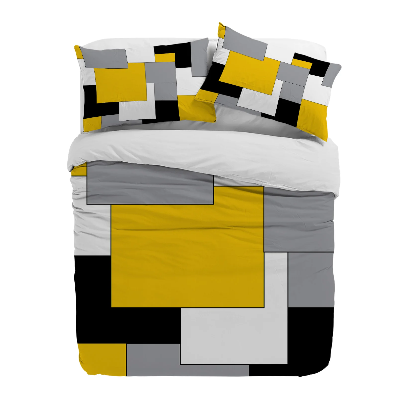 

Yellow Grey Black Patchwork Abstract Art Medieval Style Duvet Cover Pillow Case Bedding Set Quilt Cover Double Bed Home Textile
