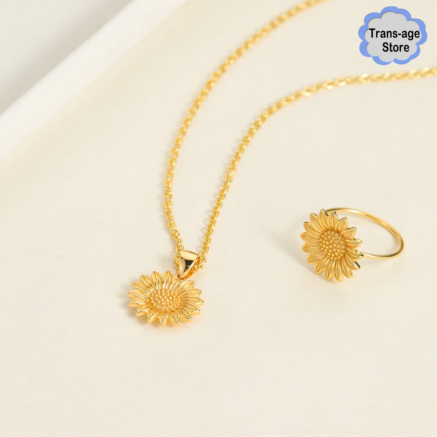 Sunflower Pendant Necklace Mother's Day Jewelry Best Friendship Gift Stainless Steel Sunflower Necklace Ring Set Ladies Pendant