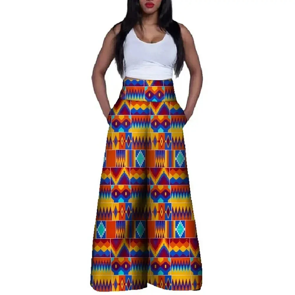 Fashion African Print High Waist Pants for Women Riche 100% Cotton Long Wide Pants Traditional African Clothing WY3367