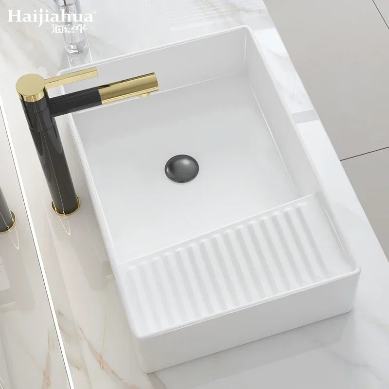 clothes table basin ceramics washing sink tools side drainage convenient laundry bathroom wash sink basin with washboard