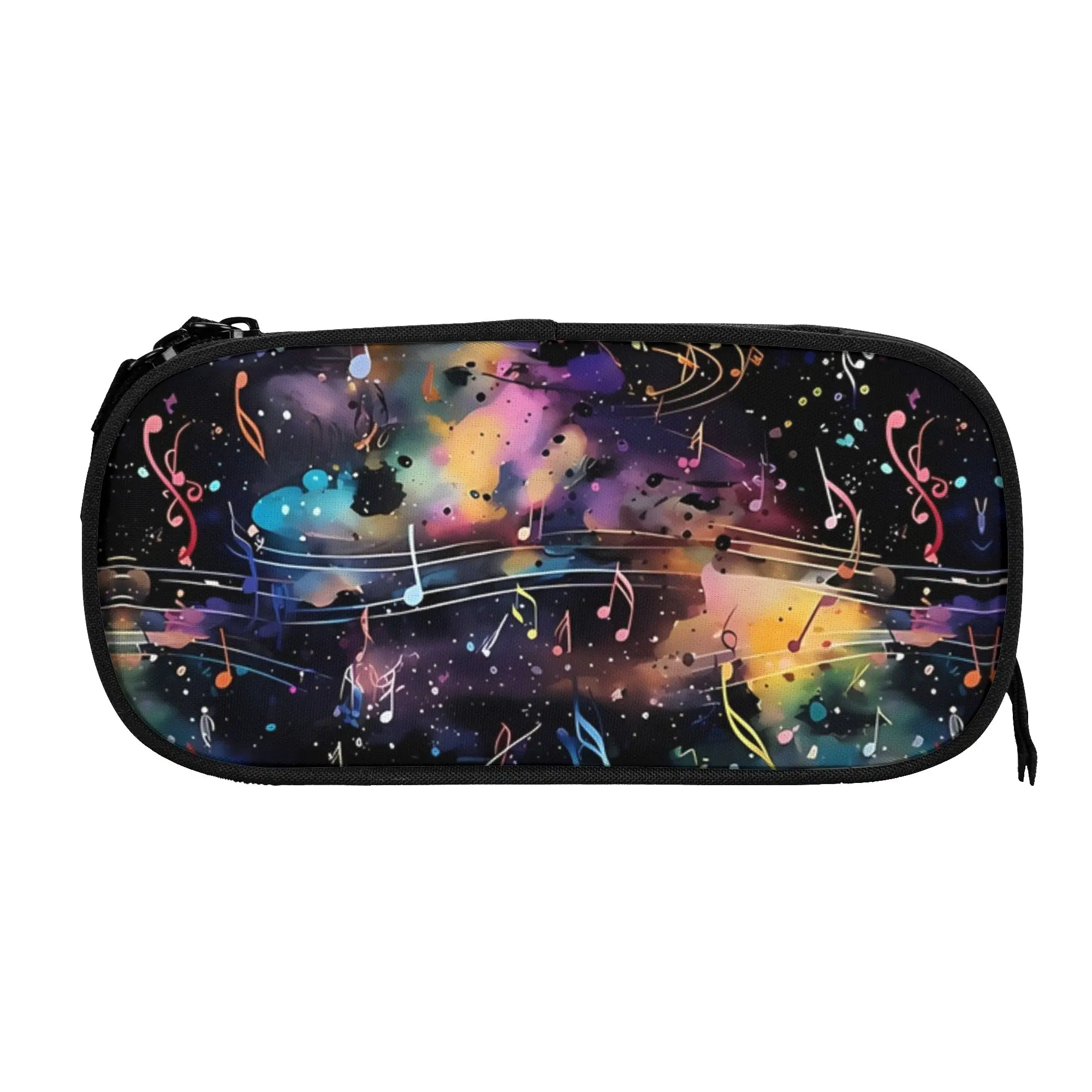1 piece Stylish Watercolor And Staves On A Black Background Pencil Case Student Pen Bag Music Notes School Pencil Pouch
