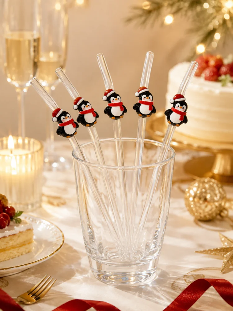 3PCS Christmas Cute Penguin De - Reusable Straw 评论和价格