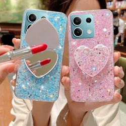 Note 13 Case Bling Glitter Makeup Mirror Stand Case For Xiaomi Redmi Note 13 Pro Plus 13C POCO X6 M6 Pro C65 Soft Silicone Cover