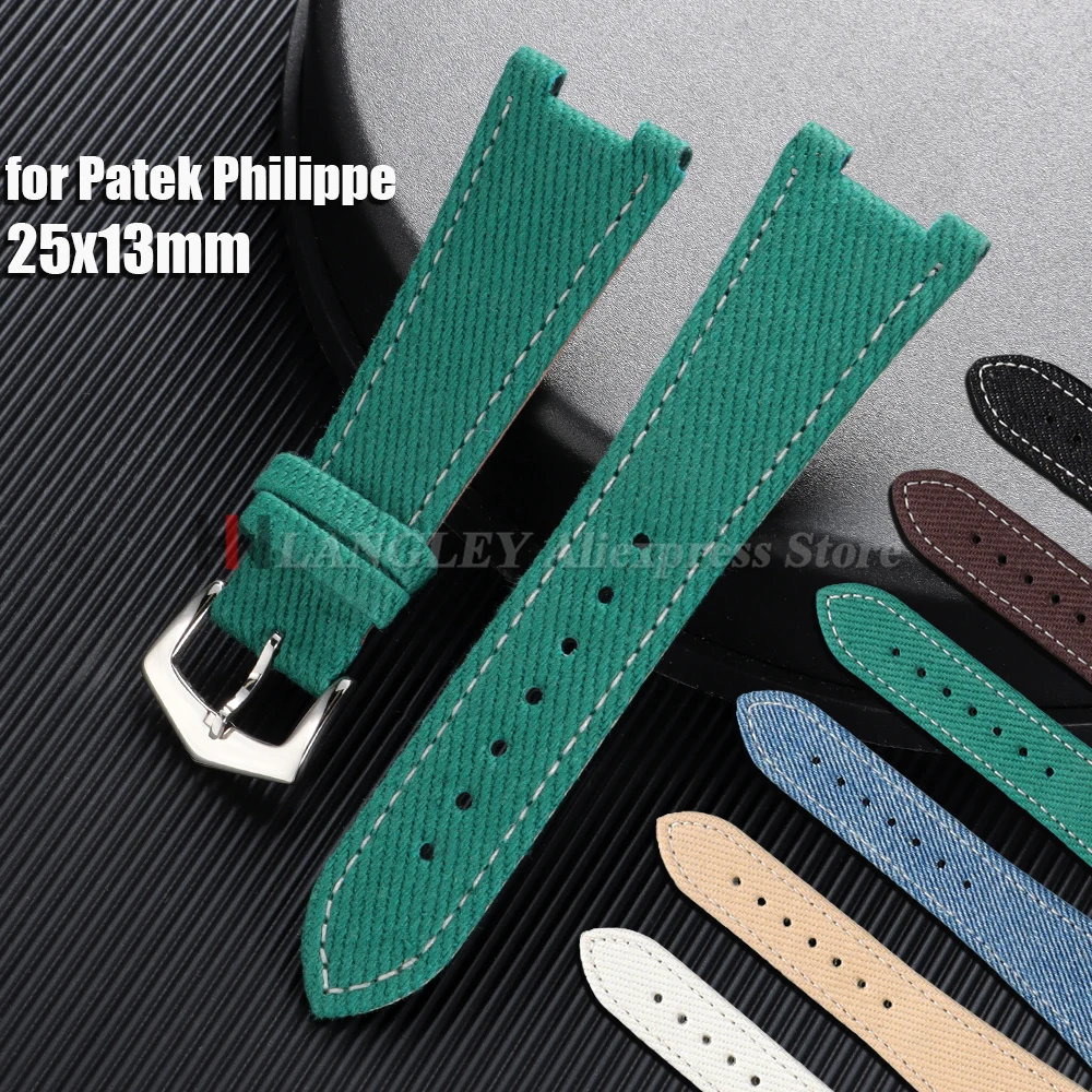 Denim Nylon Leather Watchband For Patek Philippe Nautilus 5711/5712/5726/5980 Strap Concave Interface 25*13mm Men Women Bracelet