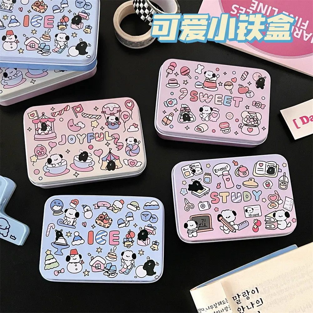 2PC Cute Dog Office Desk Storage Box Mini Tinplate Box Photocard Holdercard Organizer Photo Card Iron Crafts Jewelry Storage Box