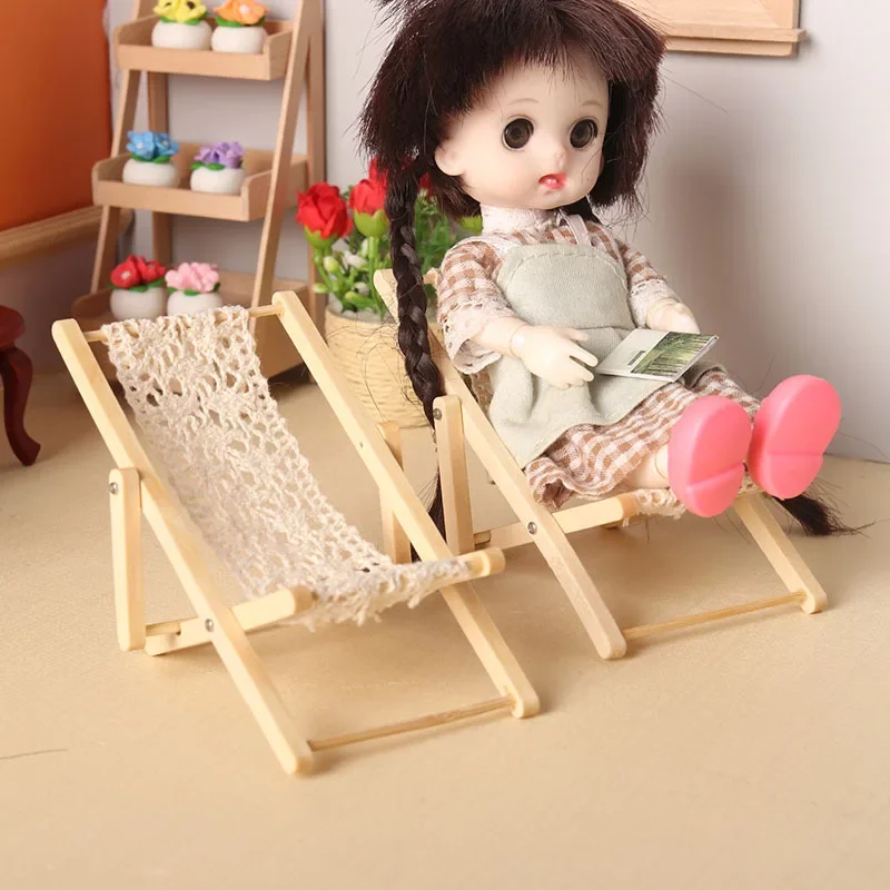 Miniature Furniture Items Leisure Chair 1:12 BDJ Dolls Mini Stuff Beach Chair Ob11 Doll House Accessories Courtyard Garden Toys