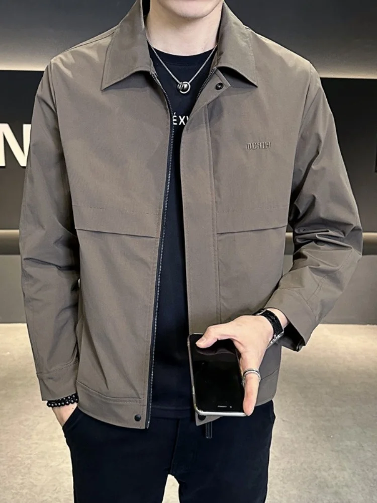 

Japanese Sle Workwear Casual Faionable Retro Spring Autumn Flip Collar Jaet Polyester Fiber Long Sve Zipper Coat