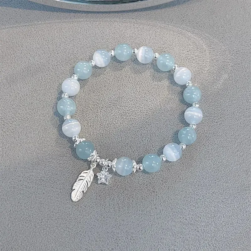 Hot Selling Star Feather White/Sky Blue Crystal Beaded Strand Women's Bracelets Fashion Jewelry Accessories Wholesale YBR1228