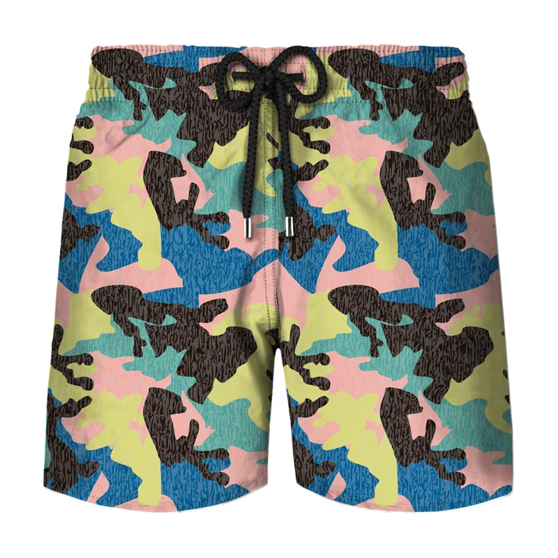 Calções de tabuleiro de camuflagem clássicos masculinos, estampados em 3D, calção de secagem rápida, calções de gelo frios, moda infantil, verão