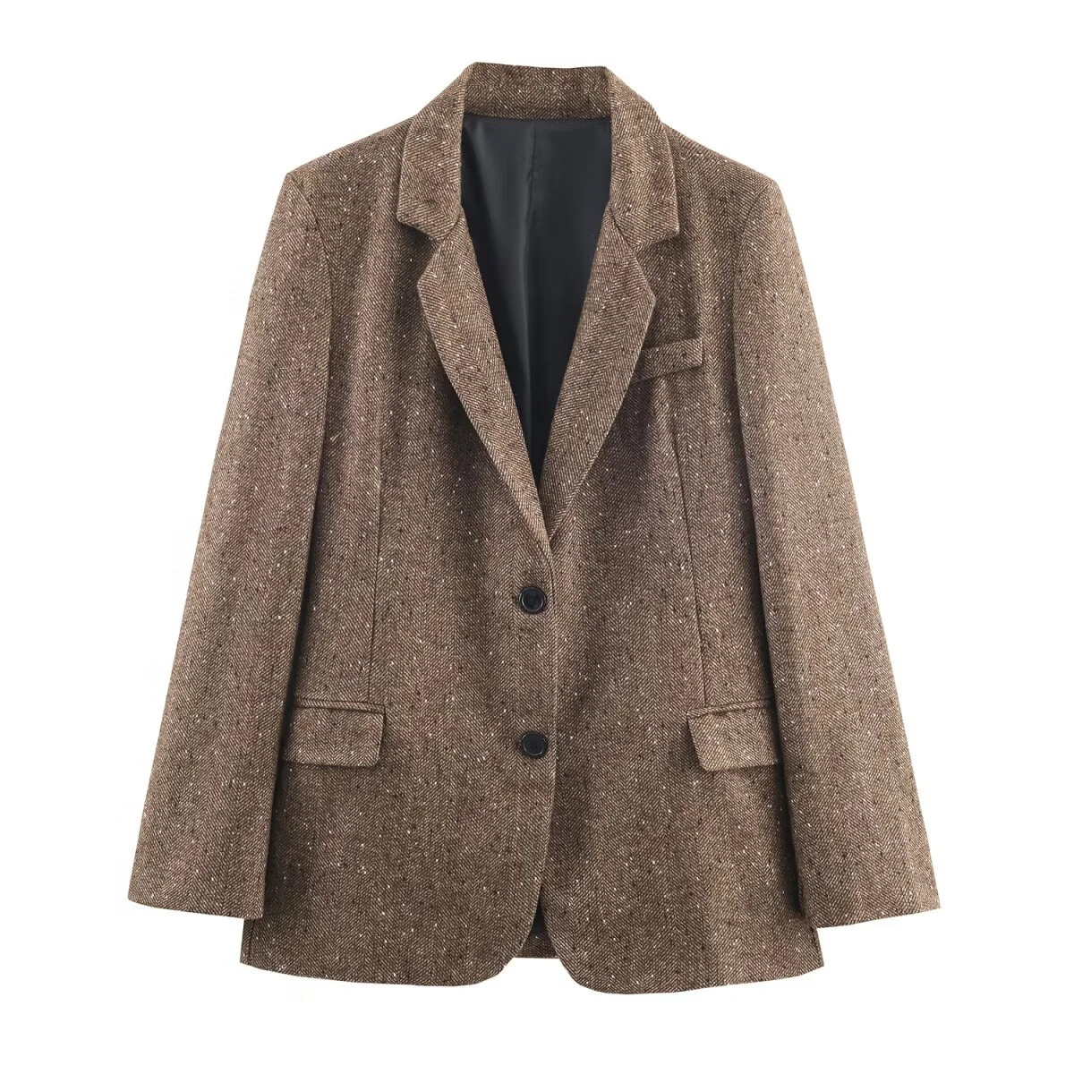 

2025 Winter New Women's Clothing High Casual Fashion Style Loose Fit Slimming Versatile Suit Blend Herringbone Twill Coat